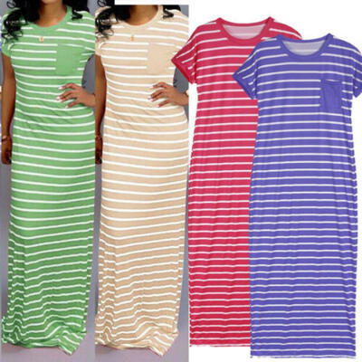 

Women Summer Striped Beach Boho Maxi dress Evening Party Cocktail Long Sundress
