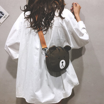 

Mini bag female new 2019 Korean version of the wild girl canvas shoulder Messenger bag cartoon cute bear bag
