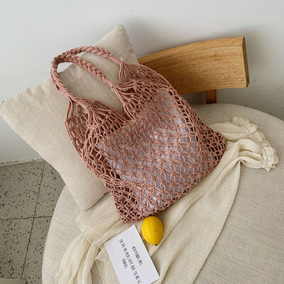 

Tailored Womens Fashion Woven Shoulder Bag Solid Color Handbag Woven Bag Beach Bag