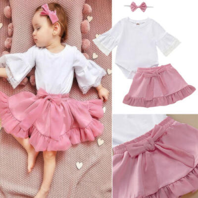 

Baby Girl My 1st Birthday Valentines Day Romper Tutu Skirt Headband Outfit 3PCs