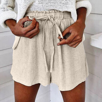 

Tailored Fashion Women Summer Solid Elastic Lace Up Cotton And Linen Casual Short Pants