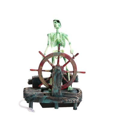 

Pirate Captain Aquarium Decorations Landscape Skeleton on Wheel Action