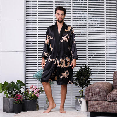 

Satin Silk Pajamas Sleepwear Long Sleeve Pajama Soft Pajamas Bathrobes Long Section Robes For Men 88003