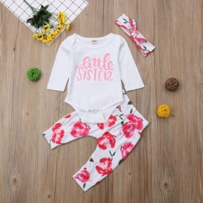 

Pretty Kids Baby Girl Long Sleeve Romper TopFlowers Trousers Outfit Clothes Set