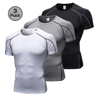 

Lixada Pack of 3 Men Short Sleeve Compression Shirt Quick Dry Running Fitness Athletic Workout T-Shirt Baselayer Top