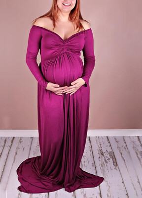 

Cotton Front Slit V-neck Maternity Photoshoot Dress