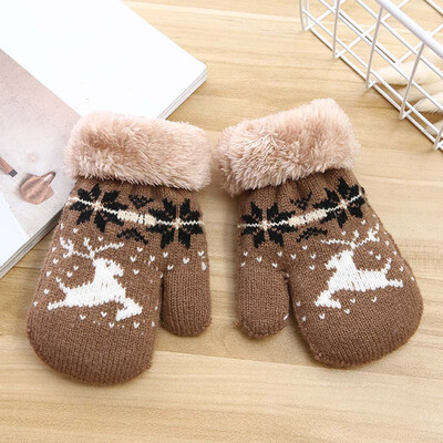 

Cute Knitted Girls Kids Children&39S Thick Full Finger Gloves Christmas Elk Mittens