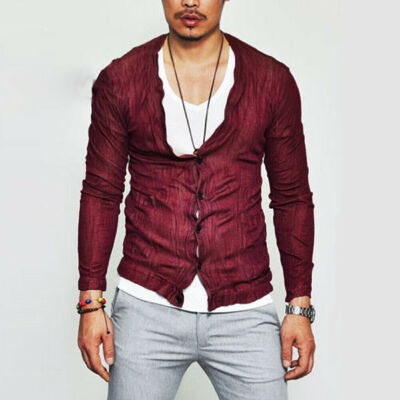 

New Style Light-weight Mens Comfortable Summer Wrinkle Slim Fit Knit Cardigan