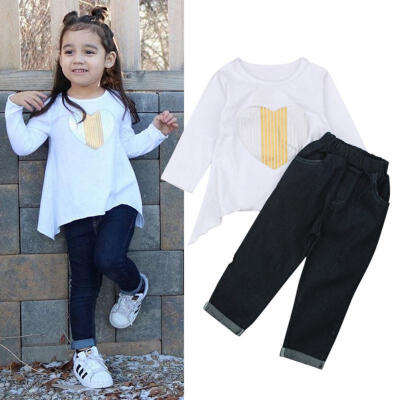 

Toddler Infant Baby Girl Long Sleeve T Shirt TopsJeans Pants 2Pcs Outfits Set