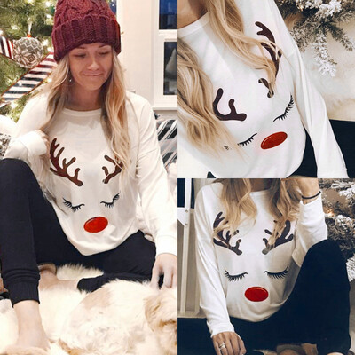 

Gobestart Women Lasys Long Sleeve Loose Christmas Print Blouse Top