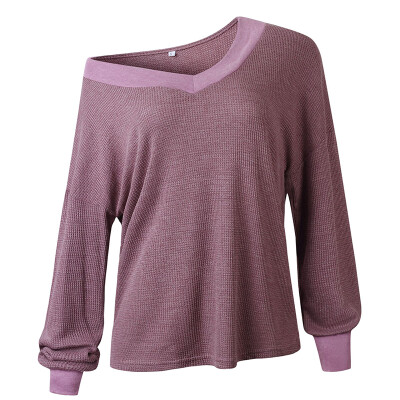 

Womens Sexy Loose Sweater Tops V-neck Long Sleeve Off Shoulder Pullover Outwear