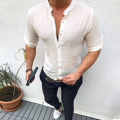 

Tailored Mens Summer New Style Fashionable Pure Cotton And Linen Shirts Comfortable Top
