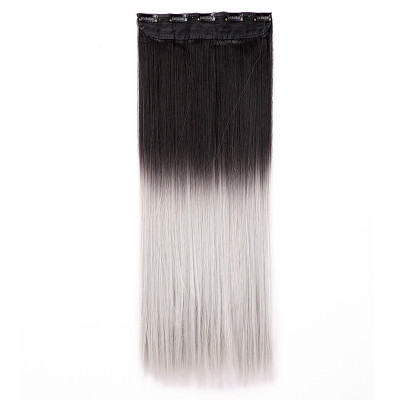 

Ombre Synthetic Fiber Clips in on Hair Extension 34 Full Head One Piece 5 Clips Long Silky Curly Wavy