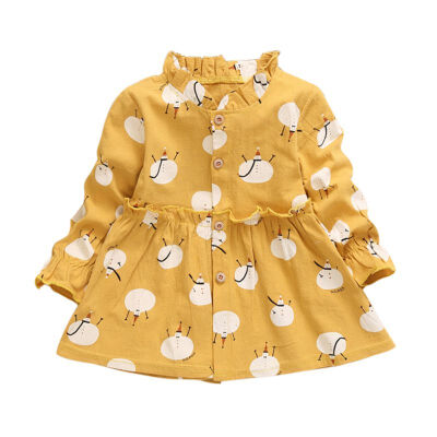 

Spring Autumn Kids Girls Casual Long Sleeve Dress Costume Baby Snowman Pattern Children Cotton Dresses