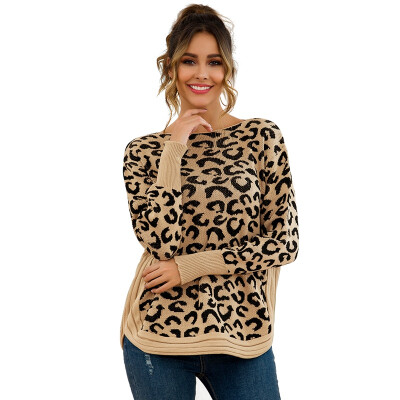 

Women Autumn Fashion Casual All-match Leopard Printed Loose Round Collar Sweater