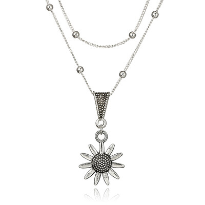 

Simple Silver Sunflower Necklace Tiny Beaded Multilayer Necklace Dainty Jewelry Gifts Statement Necklace