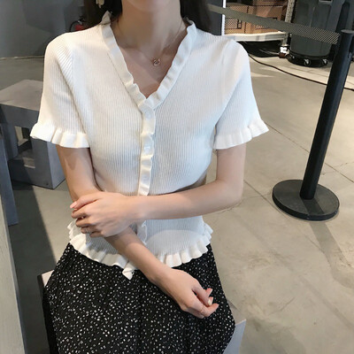 

Women Summer Elegant Design Style Casual Concise Cotton Slim Fit All-match Solid Color Short Sleeve T-shirts