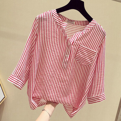 

Starmoon Women Fashion Leisure V-Neck Tops Button Stripe Half Sleeve T-Shirt Blouse