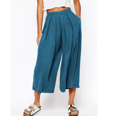 

Tailored Fashion Women Solid Basic Fold Cotton And Linen Loose Calf-Length Vintage Pants
