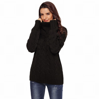 

High neck long sleeve bottoming casual rib knit sweater