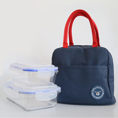 

Banzhini lunch bag fresh lunch box bag rice bag multi-function portable with aluminum film layer cold insulation package heat-resistant glass lunch box microwave lunch box square 2 piece set navy