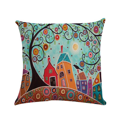 

〖Follure〗Oil Painted Pillow Case Cotton Bend Linen Cushion Cover Sofa Decorative Square