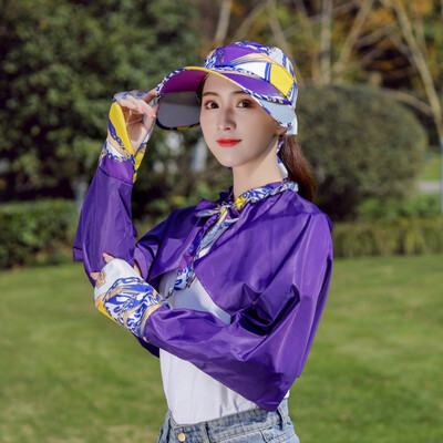 

Long print outdoor two-piece sportswear for women in the sunscreen of electric bicycle in summer