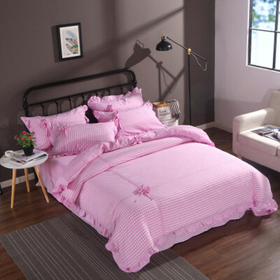 

High Quality Bedding Sets Fashion Lattice Bows Four-piece Cotton Bedding Home Textiles Set