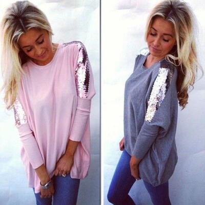 

Fashion Women long Sleeve batwing coat Loose Casual Cotton T-Shirts Tops Blouse