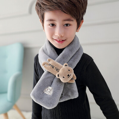 

Korean version of autumn&winter boys&girls baby warm solid color scarf thickening imitation rabbit hair cartoon wild scarf wholesale