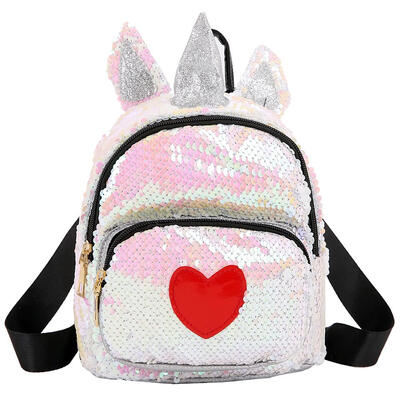 

Ear Horn Decor Travel Backpacks Cute Kids Sequins Knapsack Heart Rucksack