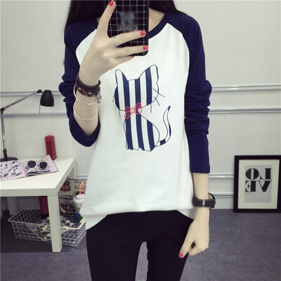 

Womens Long Sleeve T Shirt Cat Print Sweatshirt Pullover Tops Blouse Basic Loose