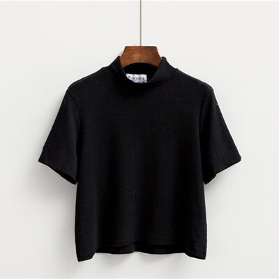 

Women Sweet Round Collar Summer Solid Color Loose Short Sleeve Casual Simple Wild Split T-Shirt