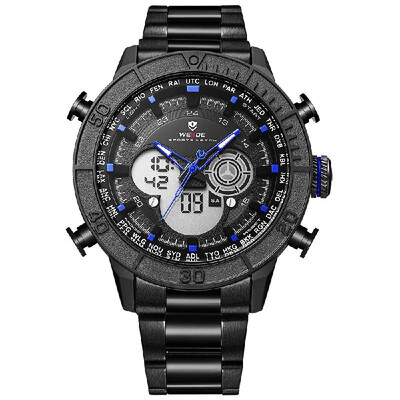 

WEIDE WH6308 Dual Display Two Movement Quartz Digital Men Watch Sports 3ATM Waterproof 50mm Big Dial Large Face Week Calendar Alar