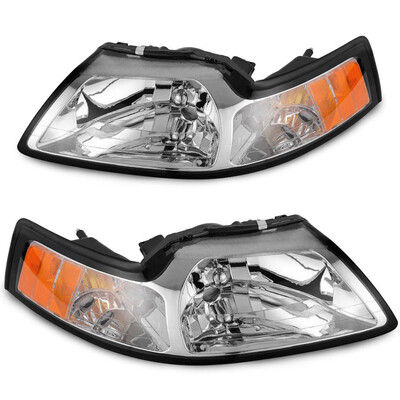 

Chrome Housing Headlights For 1999-2004 Ford Mustang Pair Replacement LeftRight 2000 2001 2002 2003