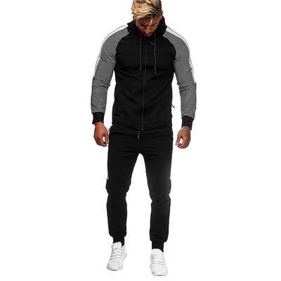 

Toponeto Mens Autumn Gradient Zipper Print Sweatshirt Top Pants Sets Sport Suit Tracksuit