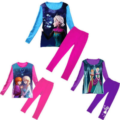 

US Frozen Elsa Anna Print Long Sleeve Pajamas Set Nightwear Sleepwear Outfits