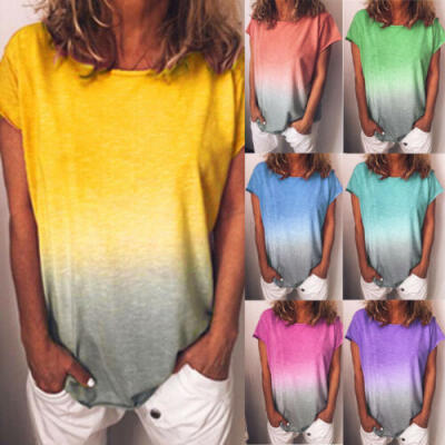 

Women Casual Loose Blouse Tops Rainbow Short Sleeve Summer Shirt Ladies T-Shirt