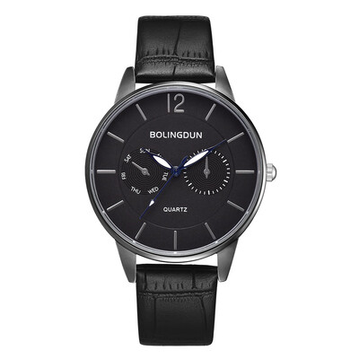 

Two eyes five-pin PU watch large dial business mens quartz watch casual big watch