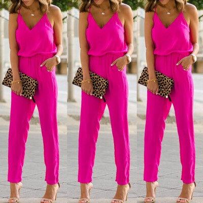 

Women spaghetti strap wide legs Bodycon Jumpsuit V-neck Romper Trousers Clubwear