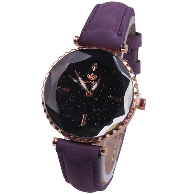 

Womens quartz watch belt starry dial simple