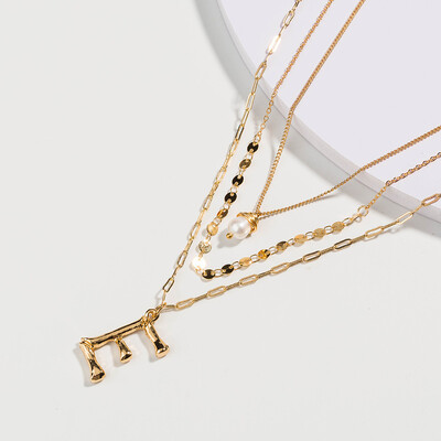 

26 letter alphabet Layer Shell Pendant Necklace pearl Stone Natural seashell Gold Women Best Friend Choker Summer Jewelry