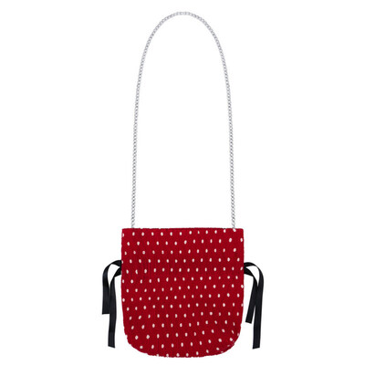 

Vintage Polka Dot Print Drawstring Women Crossbody Shoulder Bag with Chain Strap