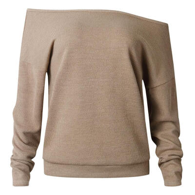 

Spring Women Off Shoulder Long Sleeve Loose Pullover Tops Knitted Sweater