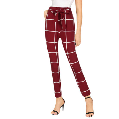 

Tailored Womens Elastic Waist Casual Pants Bandage High Waist lattice Pencil Pants