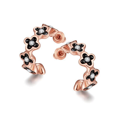 

Awesome Design Flower Tin Alloy Czech Rhinestone Enamel Stud Earrings Rose Gold 17x6mm