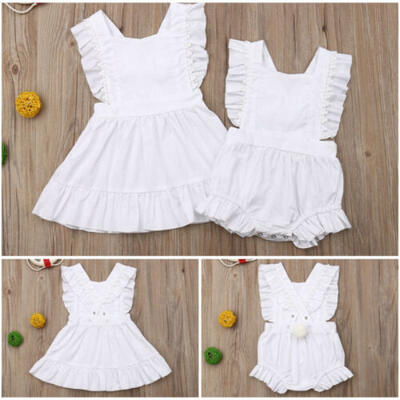 

Toddler Baby Girls Sister Matching Ruffle Lace Romper Dress Outfits Set Summer