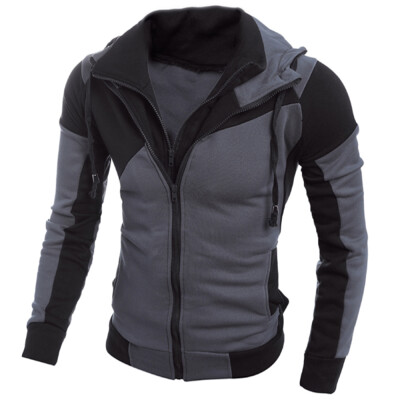 

Hooded Collar Long Sleeve Double Zippers Sports Men Sweatshirt