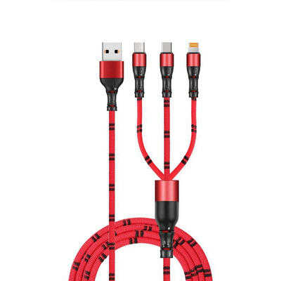 

3 In 1 Braided Multi Charging Charger Cable With USB Tpye-C Micro USB Lightning For Android IPhone - 1M
