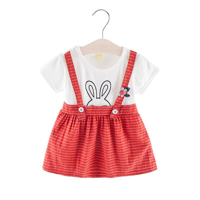 

Newborn Kids Dress For Girls Clothes Rabbit Summer Cartoon Striped Strap Girl Dress fashion Princess party Dress Girls Clothes